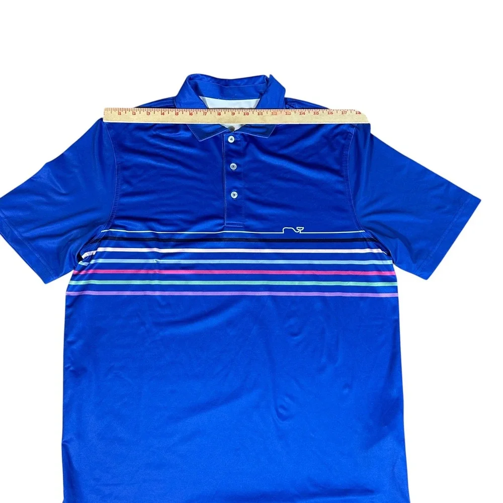 Vineyard Vines Polo Mens M‎ Blue Multi-Color Striped Performance Short Sleeve